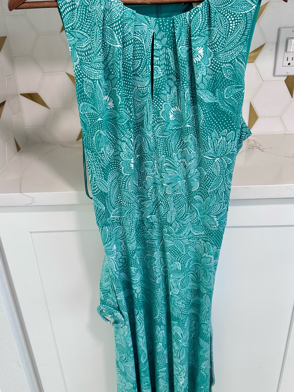 London Times Teal Floral Sleeveless Maxi Dress